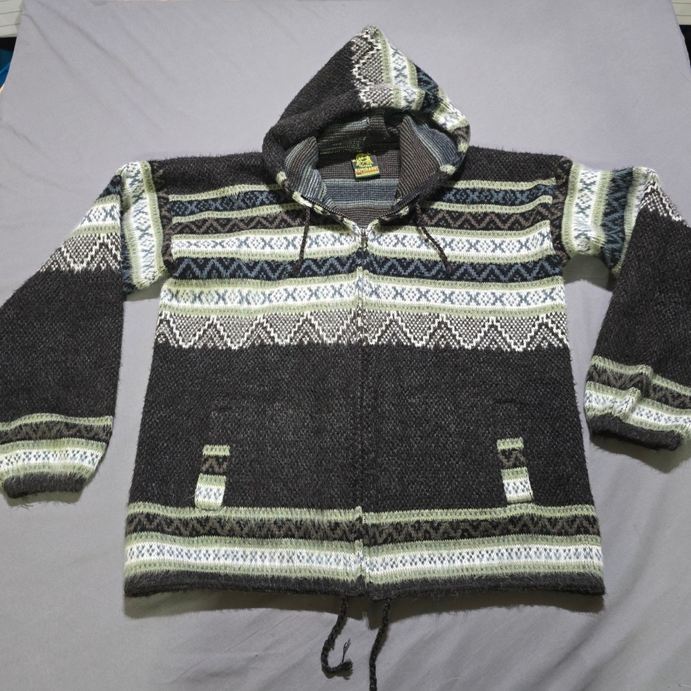 Tejidos Ruminahui Full Zip Hoodie Mens Large Black Multi Pattern Andean Ecuador
